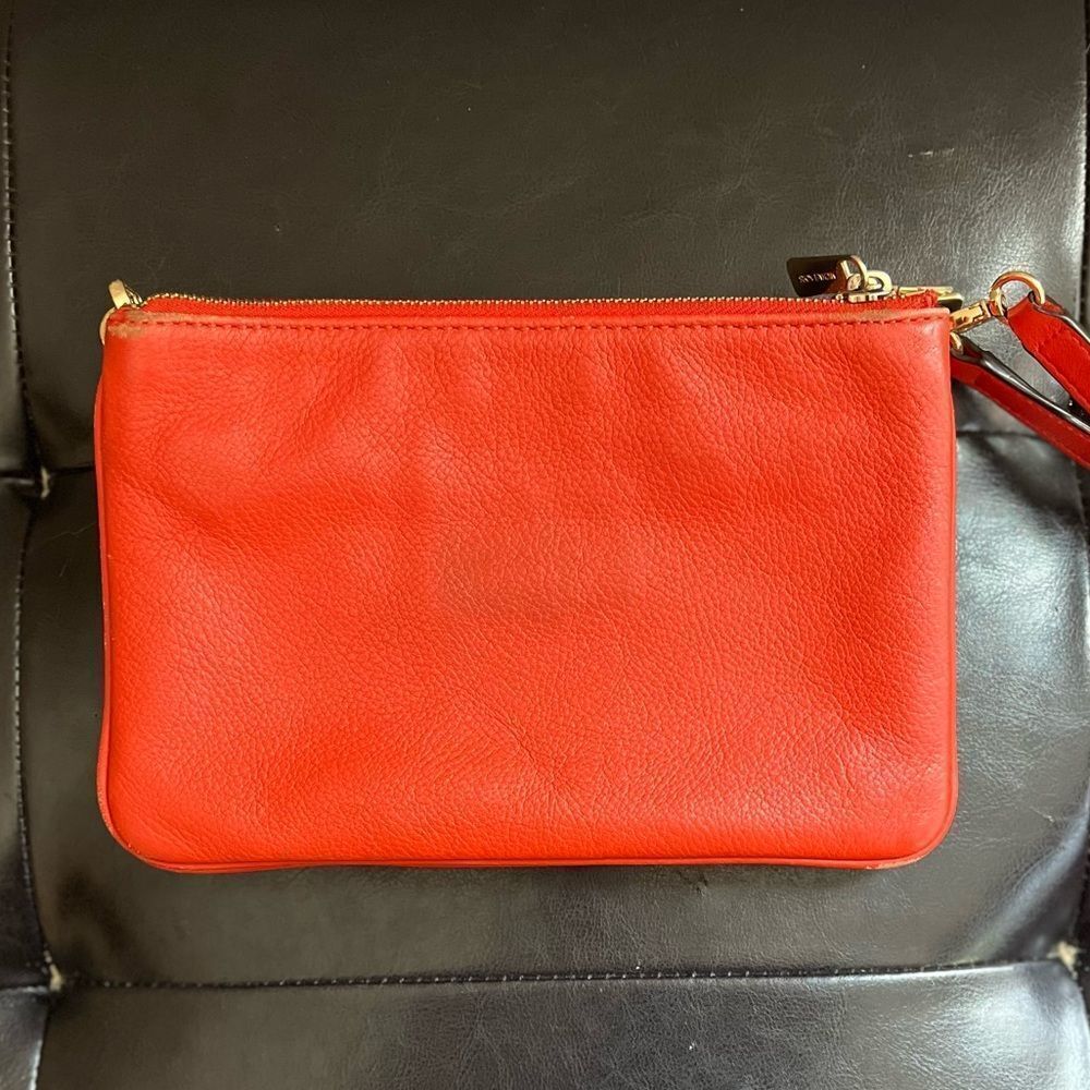 Miches Kors Crossbody Orange Red Zipper Three Compartments Bag Purse Gold​​​ - Picture 6 of 11
